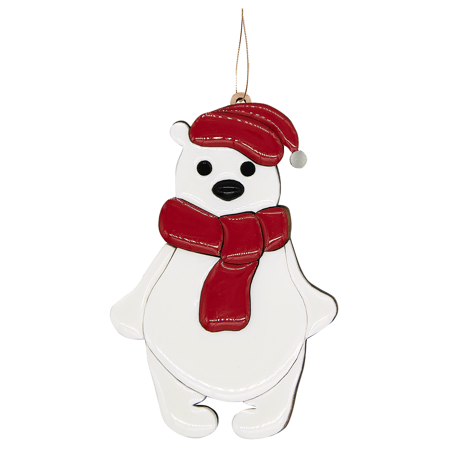 Ёлочная Игрушка Медвежонок (белый с красным)