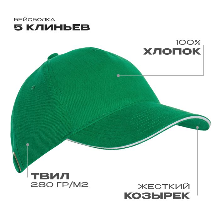 Бейсболка с кантом STAN 5 клиньев хлопок 280, 11K