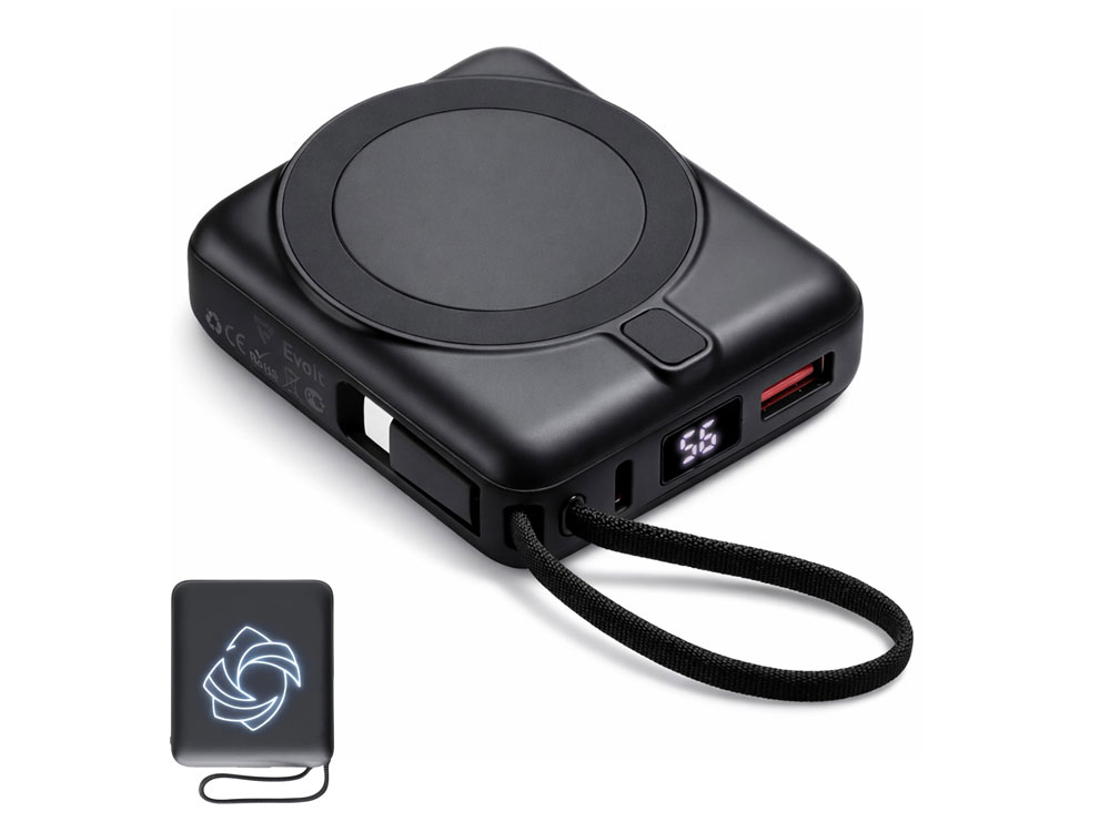 Магнитный беспроводной внешний аккумулятор c подсветкой лого Энчант, 10000 мАч