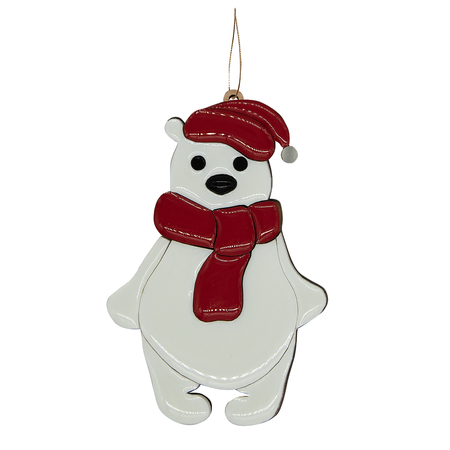 Ёлочная Игрушка Медвежонок (белый с красным)