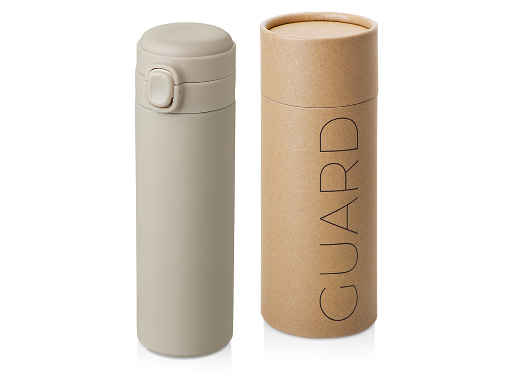 Вакуумная термокружка c кнопкой Guard, soft-touch, 400 мл, тубус