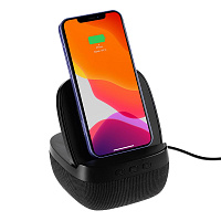 Колонка с беспроводной зарядкой Esca и подсветкой логотипа, черная