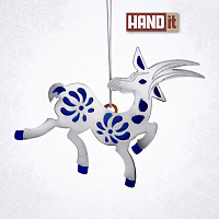 Ёлочная игрушка Коза (серебряный с синим)