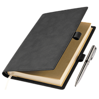 Ежедневник-портфолио Клип (Clip NEO) недатированный в подарочной коробке, черный (в комплекте ручка Tesoro серебро)