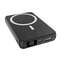 Магнитный внешний аккумулятор Quantum с беспроводной зарядкой (15W), 10000 Mah, черный