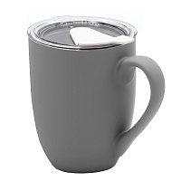 Кружка с крышкой Velvet Duo, софт-тач, тёмно-серая/белая