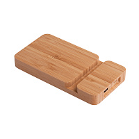 Беспроводное (10W) зарядное устройство "Bamboo Power" 5000 mAh с подставкой под смартфон, бамбук
